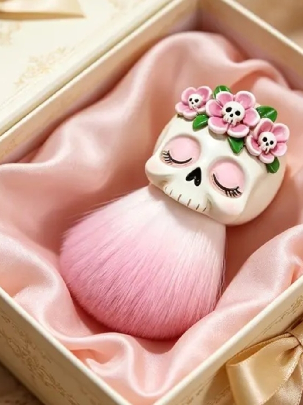 Pink Floral Skull Makeup Brush - Women Accessories